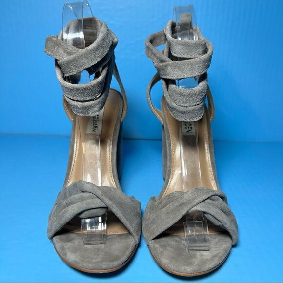 Steve Madden Womens Clary Grey Suede Ankle Wrap Heels 7.5 - Picture 2 of 11
